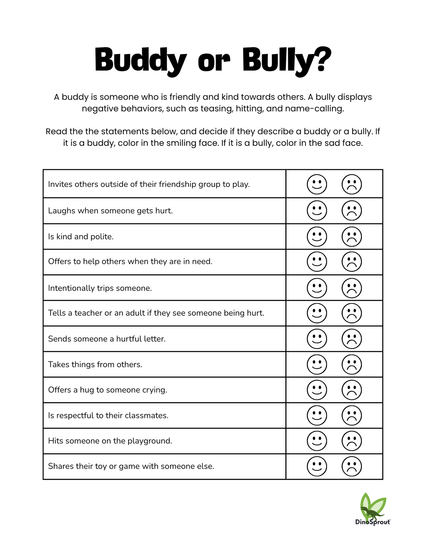 Buddy or Bully Worksheet
