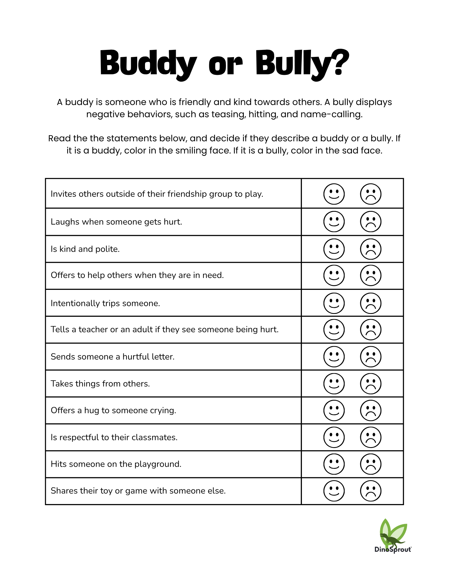 Buddy or Bully Worksheet
